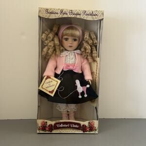 Collector’s Choice Bisque Porcelain Doll Blonde Curly Hair Wearing Poodle Skirt
